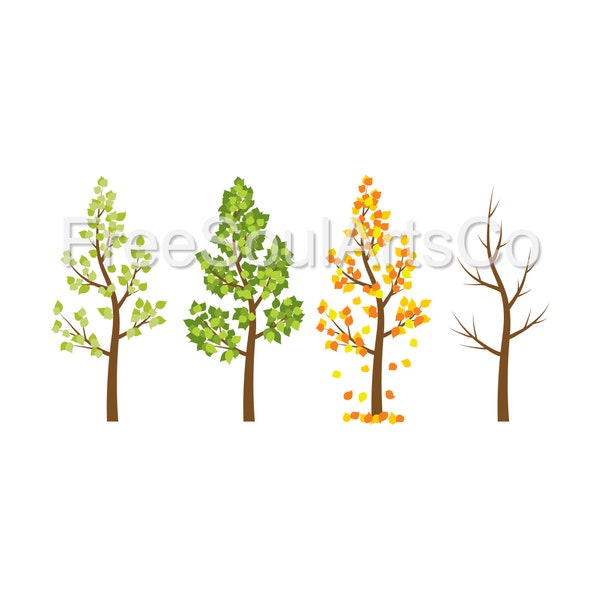 Four Seasons Trees Svg. Tree Svg. Winter Spring Summer Fall Trees Svg. Tree Digital Clipart. Cut files for Cricut, Silhouette. svg png dxf