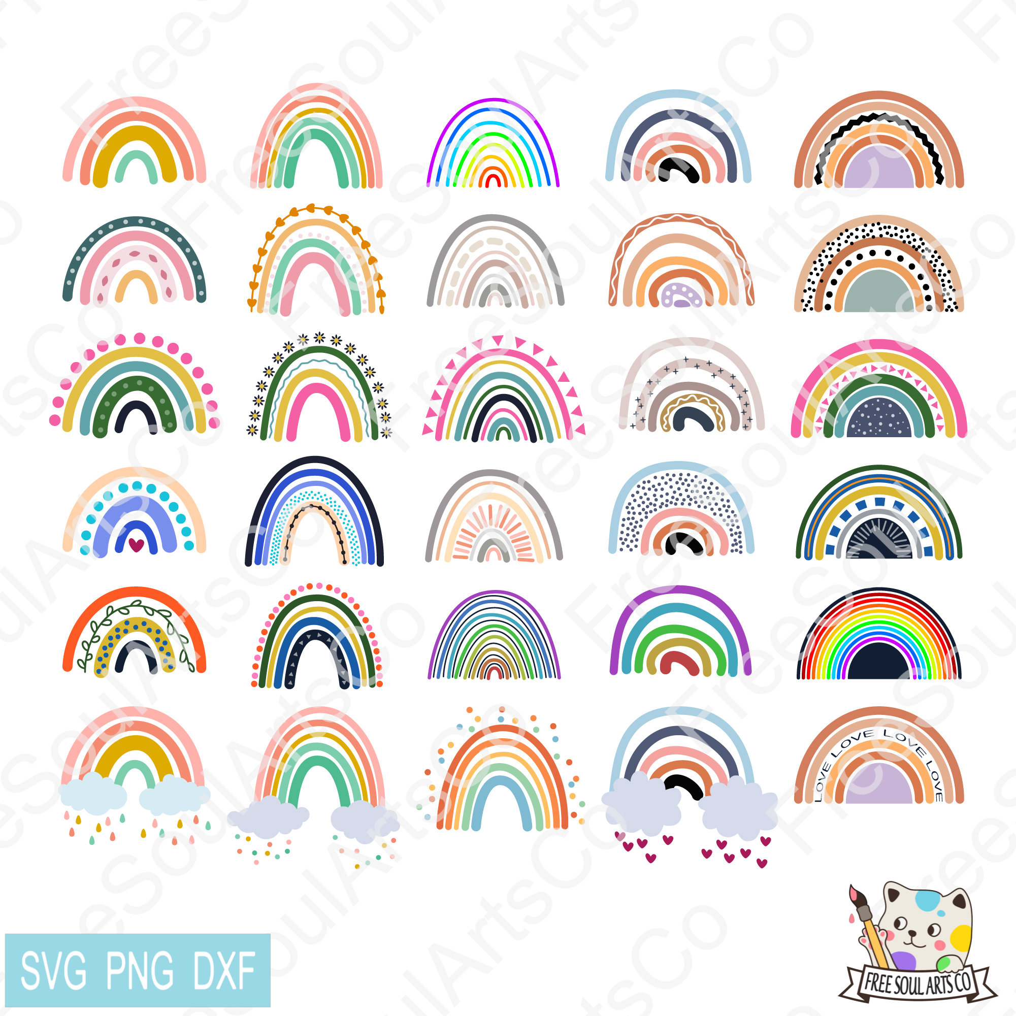 Boho Rainbow Svg Bundle. Cute Rainbow Svg. Pastel Rainbow Svg. Boho ...