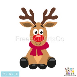Rendieren SVG. Rode neus Rudolph Svg. Kerst rendieren Svg. Leuk rendier. Snijbestand voor Cricut, silhouet. Rendieren Clipart. svg png dxf