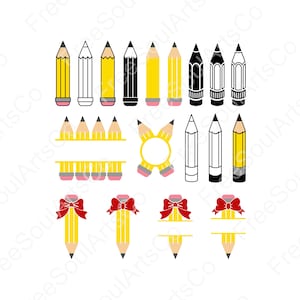 Lápis SVG. Lápis Escolar Svg. Lápis com Arco Svg. Monograma de lápis. Divisão do nome do lápis. Clipart de lápis da escola do professor. Cortar arquivos. SVG
