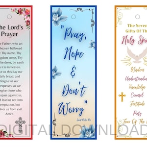 Printable Bookmarks, The Lord&#39;s Prayer, Seven Gifts of the Holy Spirit, Padre Pio, Christian Prayers. Gift for Mom