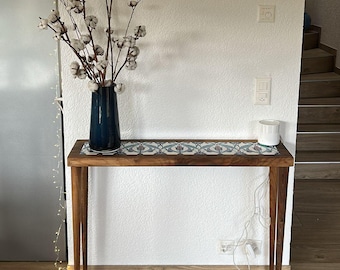 Handmade Walnut Console Table: Narrow Hallway Dresser with Ceramic Inlay - Custom Entrance Dresuar