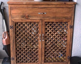 Solid Wood Cupboard - Multipurpose Wooden Cabinet with Drawer - Rustic Design Food Storage