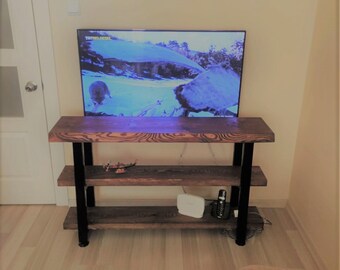 Solid Wood Hallway Console Table - Wooden Solid TV Unit - Decorative Multipurpose Dresuar - Massive TV Stand - Rustic Side Sofa Dresser