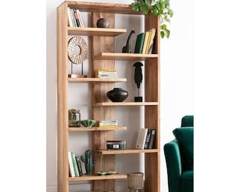 Decorative Solid Wood Bookcase - Design Massive Wooden Bookshelf - Modern Rustic Library