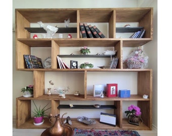Large Solid Wood Bookshelf - Massive Wooden Decorative Bookcase - Big Customizable Library