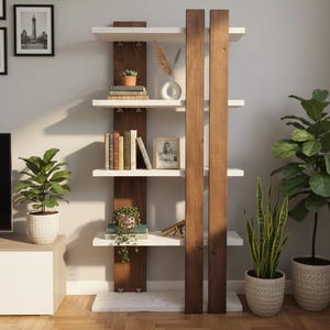 Estantería decorativa personalizable - Librería maciza de madera maciza blanca/nogal