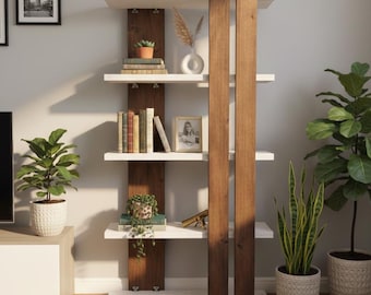Customizable Decorative Bookshelf - White / Walnut Solid Wood Massive Bookcase