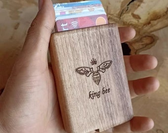 Solid Wood Card Holder - Wooden Business Card Cases - Custom Walnut Wallet -  Automatic Credit Card Keeper -Personalized Card Organizer