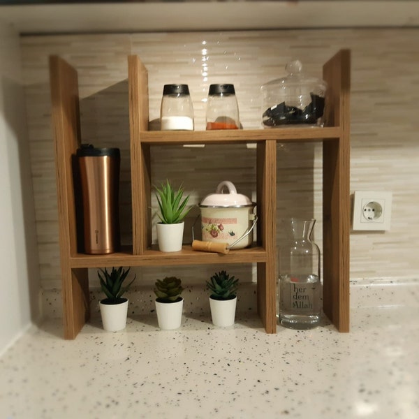 Organisateur de comptoir décoratif - Étagère d’ustensiles de cuisine - Stockage d’épices en bois - Mini rack de salle de bain de cuisine - Petit support polyvalent - Cadeau pas cher