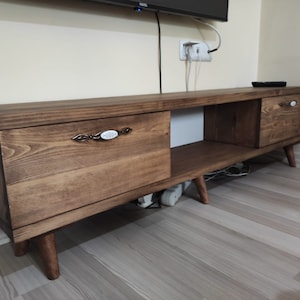 Solid Wood TV Stand: Rustic Pine Console Table