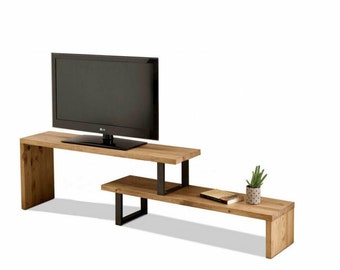 Corner Solid Wood Rustic TV Stand - Wooden TV Unit / Plant Stand / Media Center - Customizable Decorative TV Table