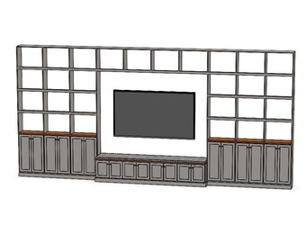Customizable Wooden Bookcase Cabinet with Doors - Large Living Room Library