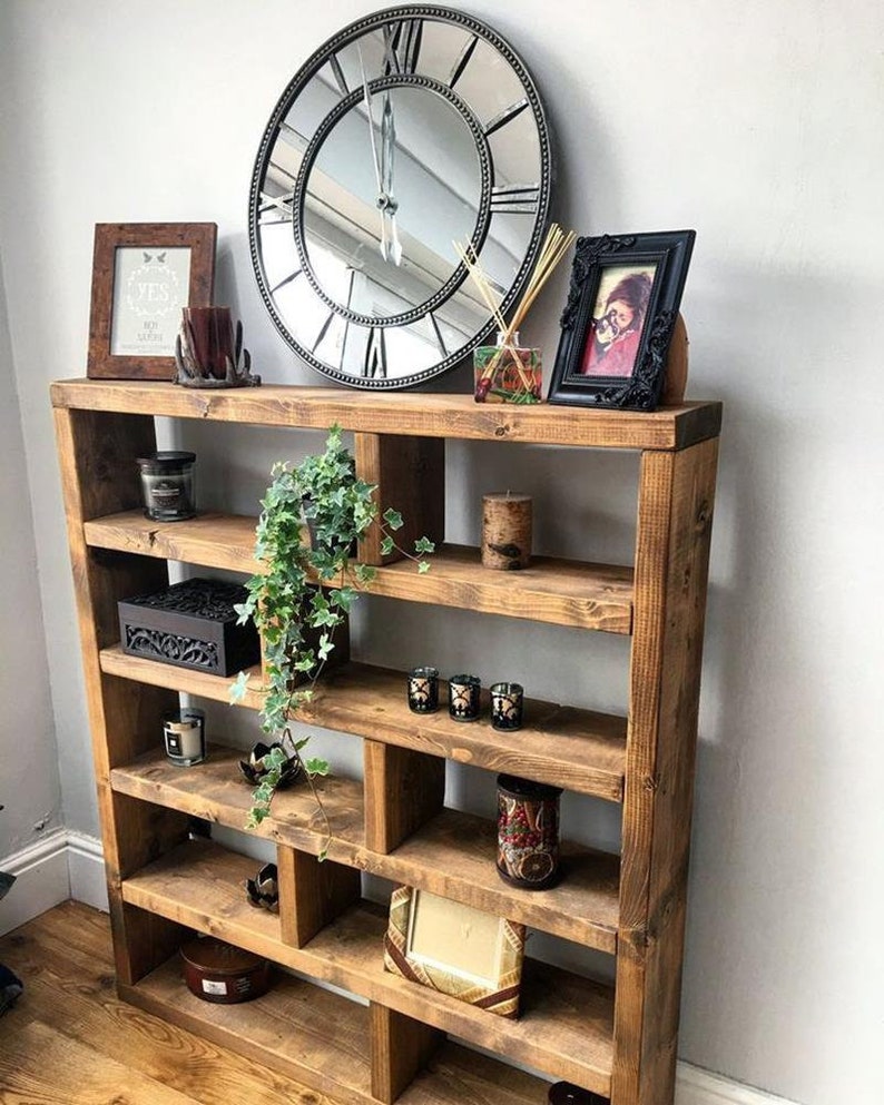 Customizable Solid Wood Bookcase - Wooden Rustic Design Bookshelf - Massive Large Library image 4
