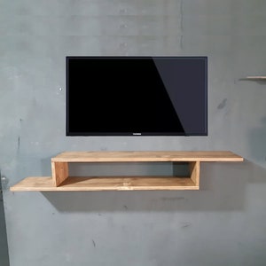 Wall Mounted Floating TV Unit - Decorative Solid Wood TV Stand - Wall Wooden Rustic TV Table - Massive Small Tv Rack Holder