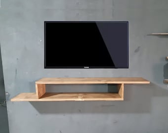 Wall Mounted Floating TV Unit - Decorative Solid Wood TV Stand - Wall Wooden Rustic TV Table - Massive Small Tv Rack Holder
