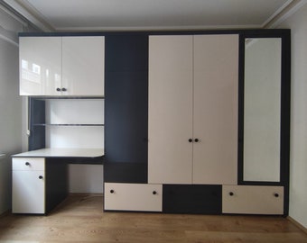 Custom Large MDF Wardrobe with Desk: Modern Bedroom Furniture Set