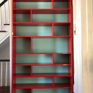 Design Red Bookcase - Customizable Wooden Library - Decorative Large ...