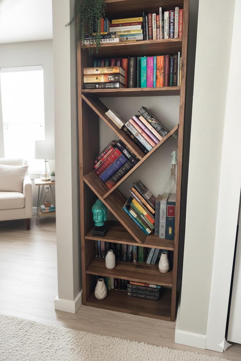 Solid Wood Asymmetrical Bookshelf, Modern Diagonal Bookcase - Etsy