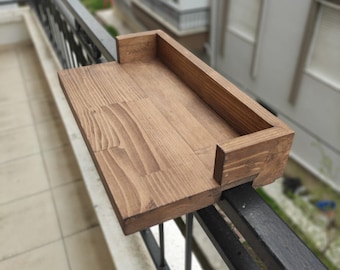 Wooden Balcony Table - Outdoor Patio Table - Solid Wood Portable Stand / No drill - Easy use