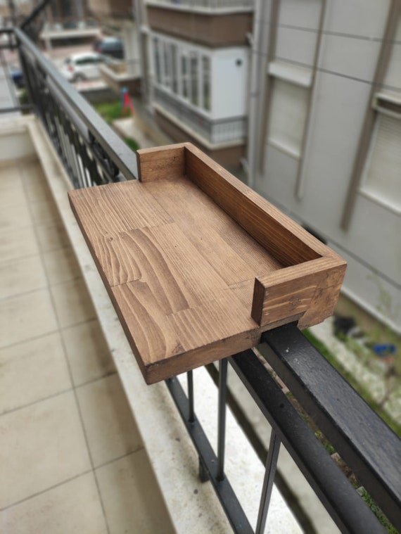 Wooden Balcony Table - Outdoor Patio Table - Solid Wood Portable Stand / No drill - Easy use