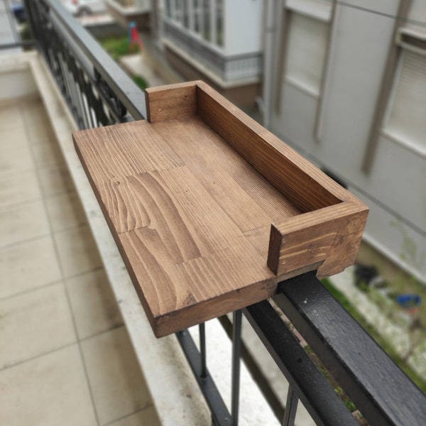 Wooden Balcony Table - Outdoor Patio Table - Solid Wood Portable Stand / No drill - Easy use