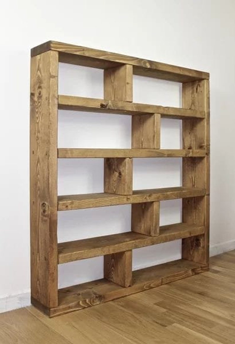 Customizable Solid Wood Bookcase - Wooden Rustic Design Bookshelf - Massive Large Library image 2