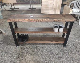 Solid Wood Hallway Console Table - Wooden TV Unit / Stand - Decorative Multipurpose Dresuar - Massive Shoe Rack - Rustic Side Sofa Dresser