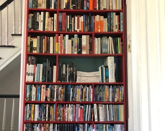 Design Red Bookcase - Customizable Wooden Library - Decorative Large Bookshelf - Personalized High Book Storage