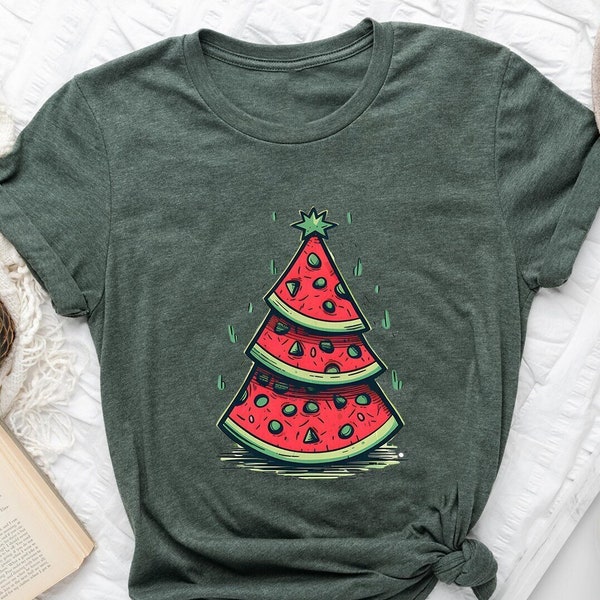 Christmas In July Shirt,Watermelon Christmas Tree Shirt,Christmas In Summer T-Shirt,Cute Christmas Tee,Beach Christmas Tee,Xmas Vacation Tee