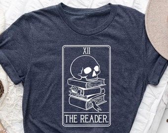 The Reader Shirt Gift For Spiritual People, Mystical Librarian Gift, Reading Skull Shirt, Bookworm Tshirt, Tarot Card Shirt, Witchy Clothing