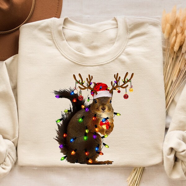 Christmas Sweatshirt, Squirrel Christmas Shirt, Funny Holiday Crewneck,Christmas Squirrel Lights Hoodie,Christmas Shirt,Family Christmas Tee