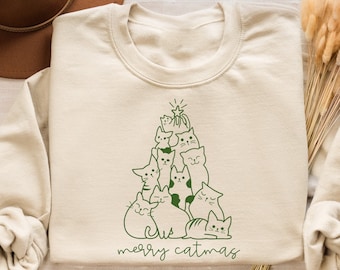 Merry Catmas Sweatshirt, Christmas Cat Tree T-Shirt, Christmas Cat Lover Hoodie, Catmas Tree Hoodie, Pet Owner Xmas Gift, Happy New Year Tee