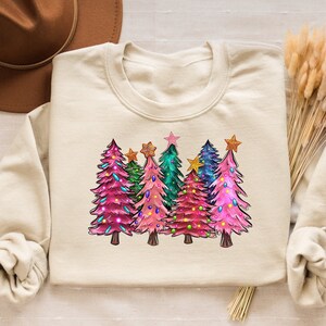 Pink Christmas Tree Sweatshirt, Pink Trees Hoodie, Womens Chritmas Crewneck, Pink Holiday Shirt, Winter Sweater, Holiday Sweaters for Women