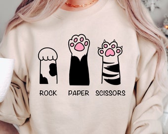 Rock Paper Scissors Cat Sweatshirt Gift For Cat Lover, Funny Cat Pow Sweater, Cat Lover Gift Hoodie, Cat Owner Sweater, Cute Cat Crewneck