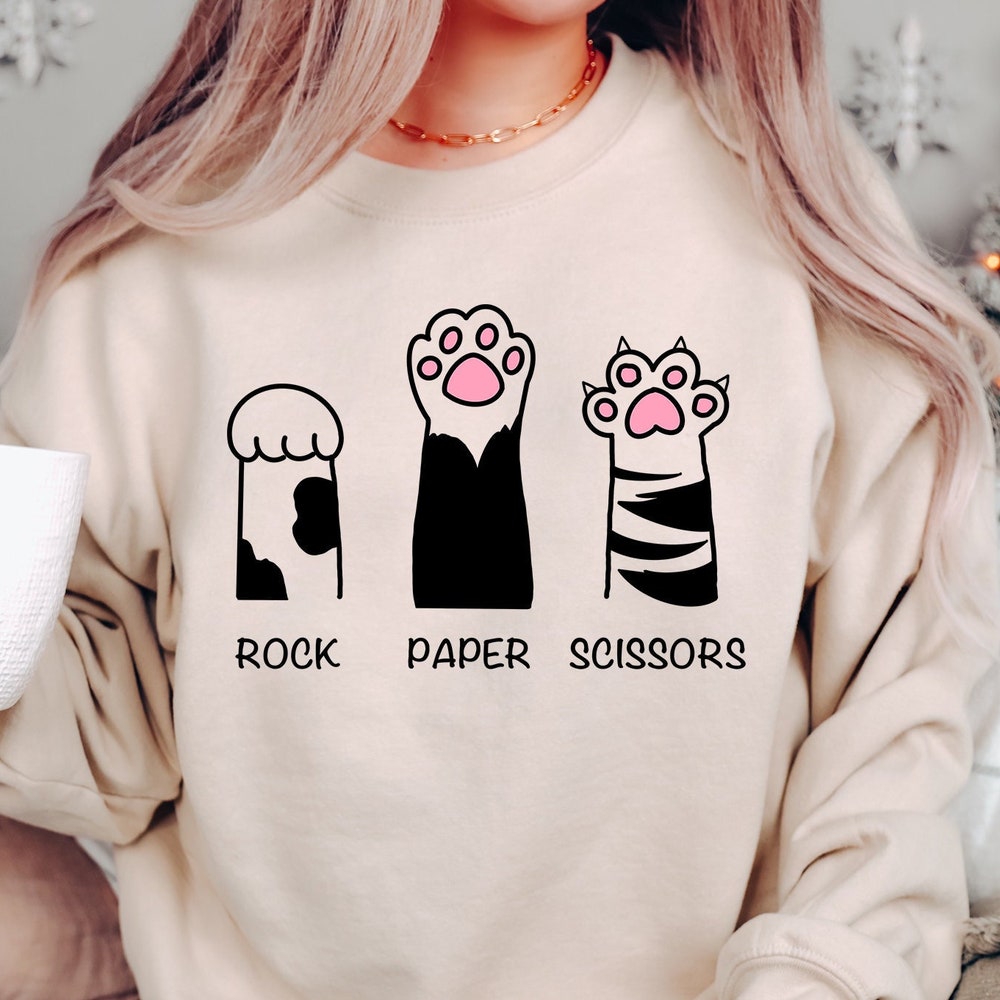 Rock Paper Scissors Cat Sweatshirt Gift For Cat Lover, Funny Cat Pow Sweater, Cat Lover Gift Hoodie, Cat Owner Sweater, Cute Cat Crewneck - Miamisdolphins Fashion Onlyshirt