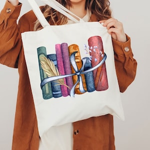 Floral Book Tote Bag Gift For Librarian, Library Tote Bag, Book Lover Tote Bag, Bookworms Gift Bag, Reading Shoulder Bag, Bookish Tote Bag