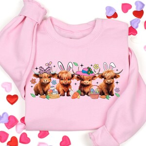 Easter Baby Highland Cow Shirt, Funny Easter Sweatshirt, Highland Cow Easter Sweater, Retro Easter Shirt ,Cute Easter Day Gift for Farmer