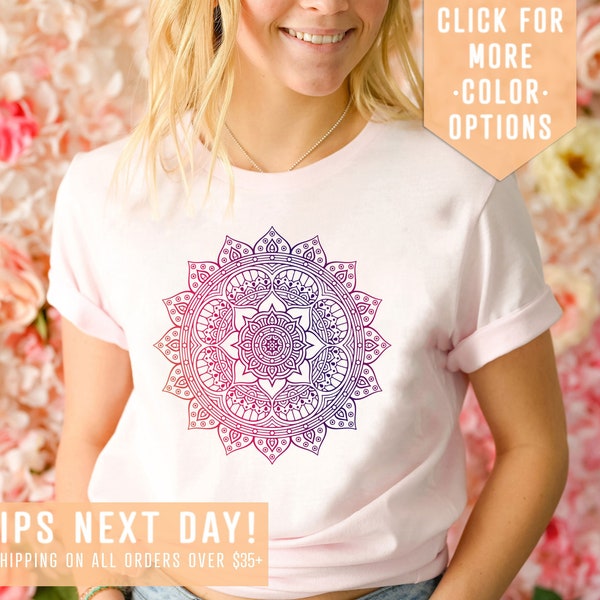 Mandala Shirt Gift For Spring, Cute Spring Shirt, Mandala Graphic T-Shirt, Cute Yoga Clothing,Gift For Women,Spiritual Tee,Mandala Lotus Tee