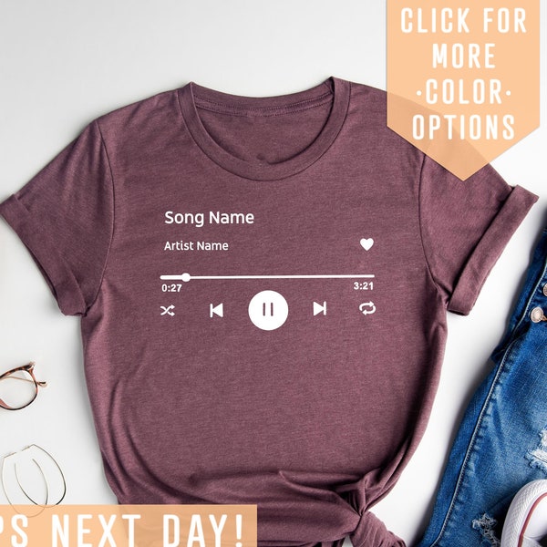 Cadeau chemise nom de chanson personnalisée pour anniversaire, chemise nom d'artiste personnalisée, T-shirt nom de chanson personnalisé, t-shirt chanson préférée, t-shirt artiste préféré personnalisé