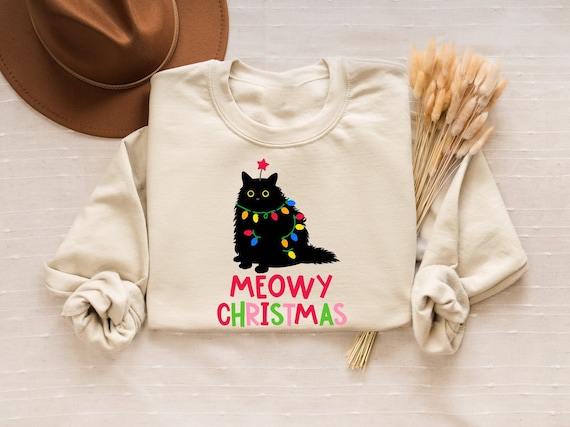 Meowy Christmas Shirt, Cat Christmas Sweatshirt, Cat Lover Xmas T-Shirt, Christmas Cat Mom Sweater, Catmas Gift For New Year, Xmas Crewneck
