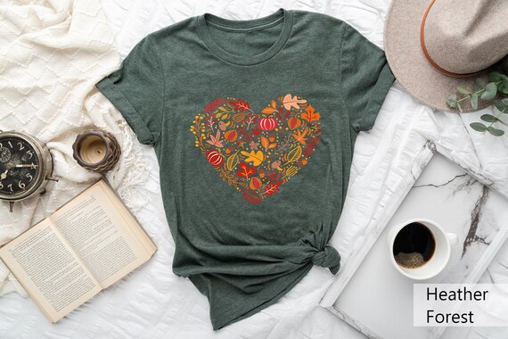 Fall Heart Shirt, Fall Doodles Shirt, Cottagecore Fall T-Shirt, Pumpkin Heart Tee, Thanksgiving Crewneck,Pumpkin Patch Shirt,Fall Leaves Tee