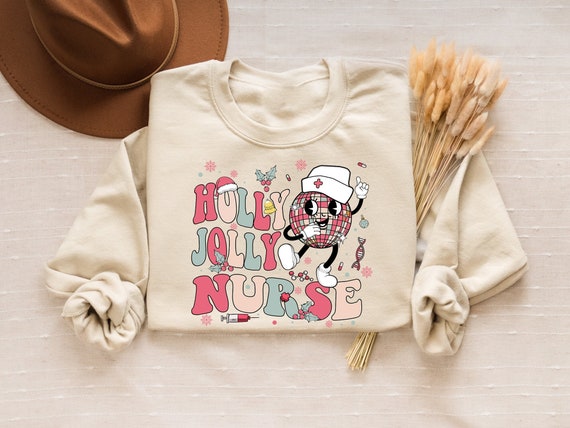 Holly Jolly Nurse Sweatshirt,Retro Nursing Sweater,Nursing School Shirt,RN Nurse T-Shirt,Peds Nurse Christmas Sweater,Medical Christmas Gift