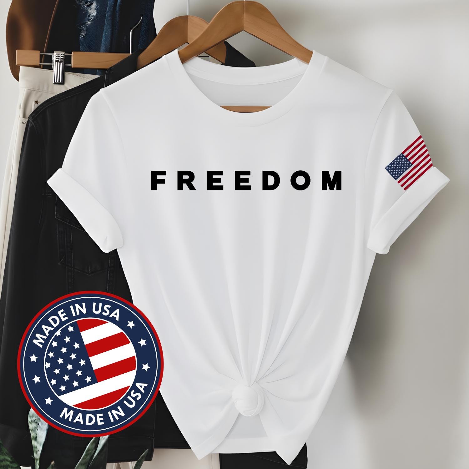 T-shirt Freedom - Design Texte Noir Minimaliste Pour Hommes Et Femmes (blanc)
