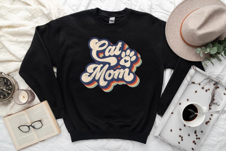 90-talets retro roliga kattmamma-t-shirt, retro rolig kattmamma-tröja, kattmamma kattälskare-present, kattmamma i retrostil med grafisk t-shirt bild 6