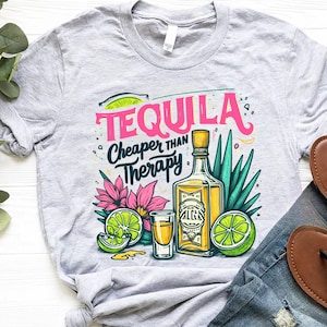 Camiseta "Tequila más barato que la terapia", camiseta de tequila, camiseta del Cinco de Mayo, camiseta mexicana, camiseta de regalo mexicano