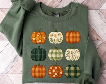 Fall Pumpkin Sweatshirt, Checkered Pumpkin Shirt, Autumn Fall Shirt ,Thanksgiving Shirt, Thanksgiving Gift Shirt