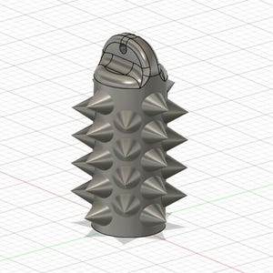 May include: A cylindrical pendant with a metallic gray finish, featuring a series of sharp, conical spikes arranged in vertical rows around the exterior. The top of the pendant includes a rounded loop for attachment, rendered in a 3D design style.