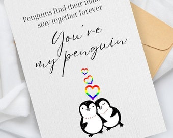You’re My Penguin Valentines Card, LGBTQ, Lesbian, Gay, Same Sex Valentines Day, Card for Her, Wife Valentines, Husband Card