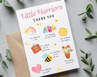 Personalised Nursery Teacher Playgroup Thank You Card, Preschool Leaver Gift